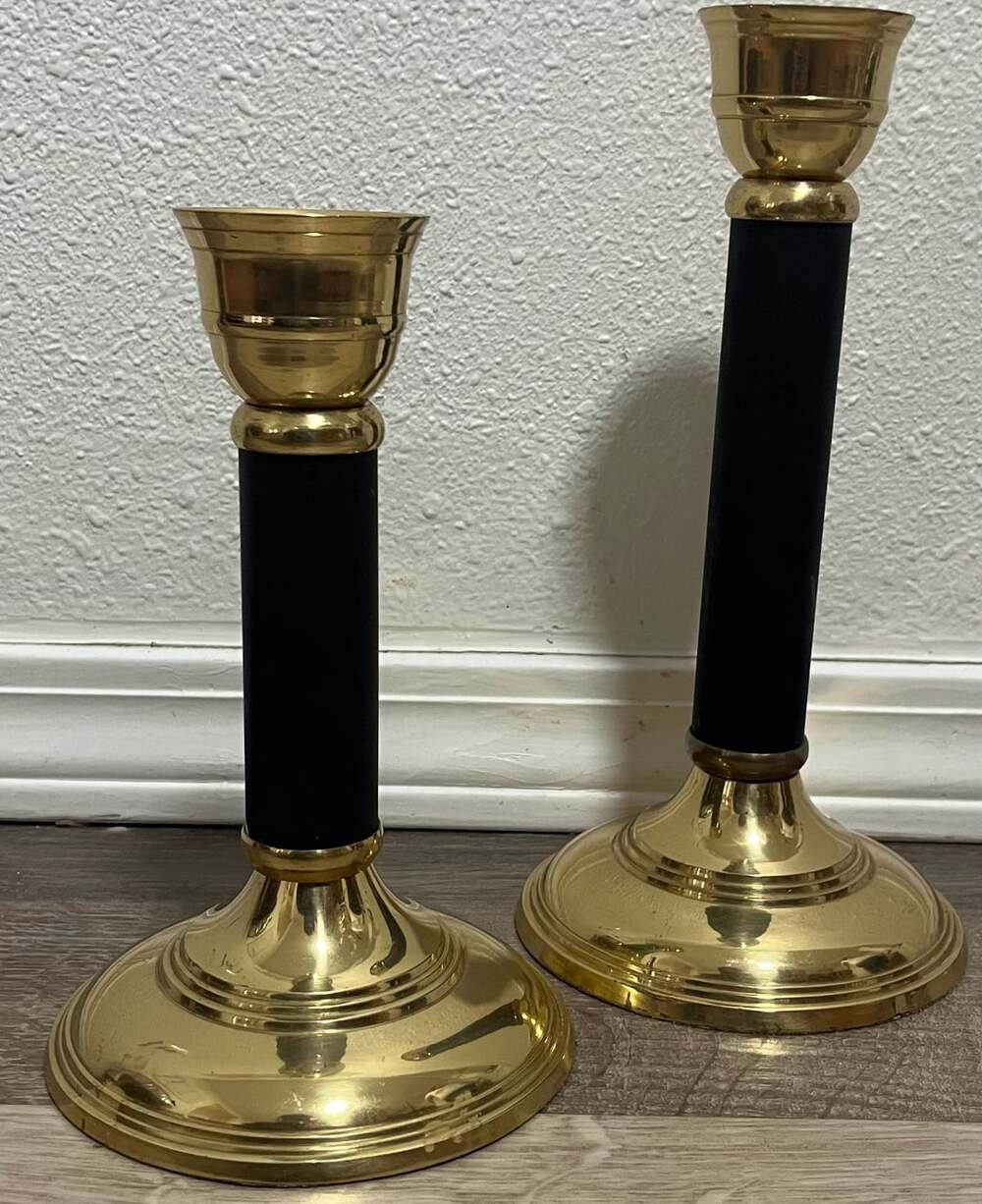 Century Solid Brass & Black Candlesticks Set Taper Candle Holders